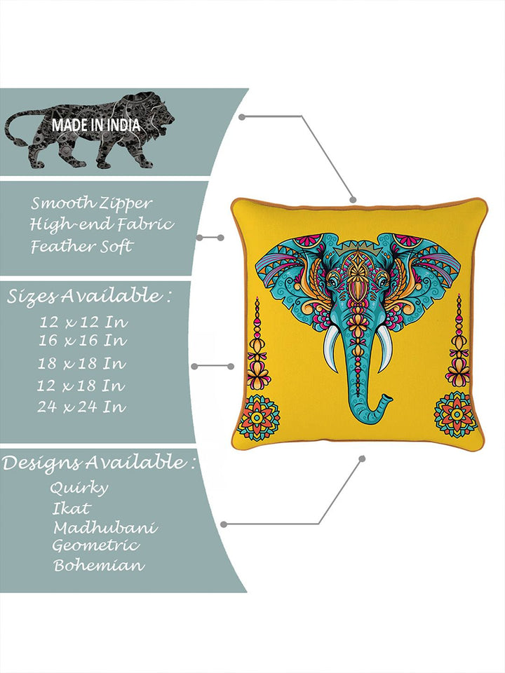 STITCHNEST Yellow & Blue Set of 5 Floral Velvet Square Cushion Covers