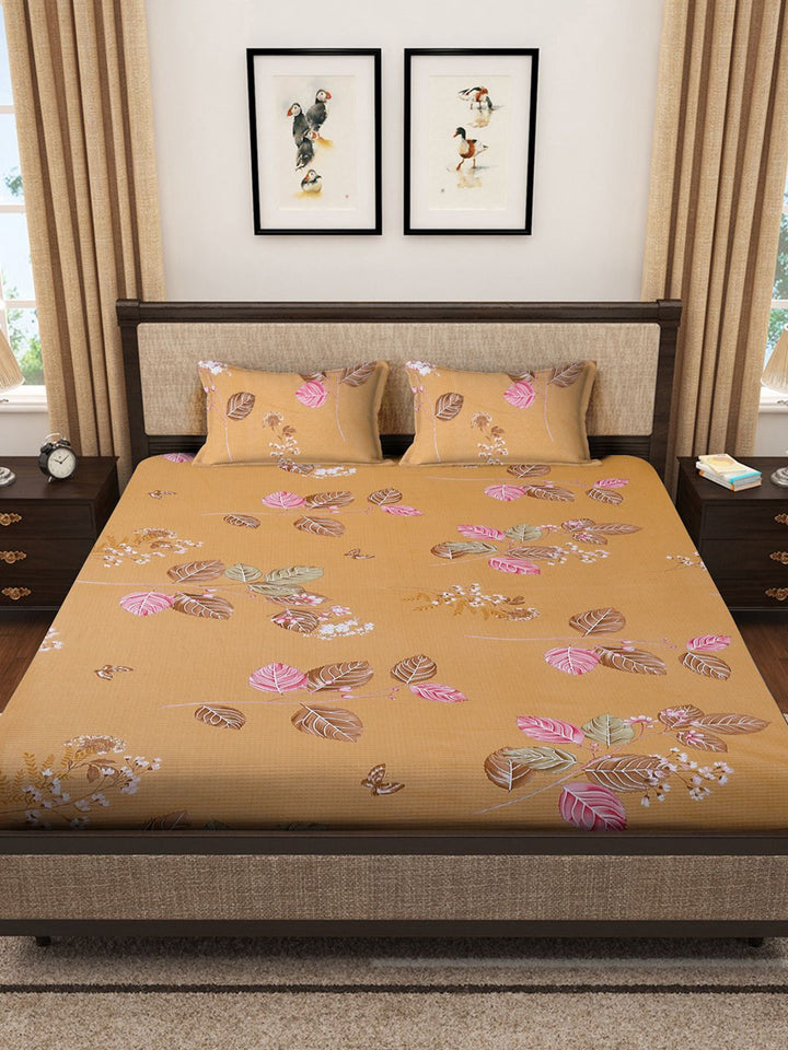 KLOTTHE Coklat Bunga Kapas 400 TC Cadar King Superfine dengan 2 Sarung Bantal-98 x 89 inci