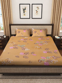 KLOTTHE Coklat Bunga Kapas 400 TC Cadar King Superfine dengan 2 Sarung Bantal-98 x 89 inci