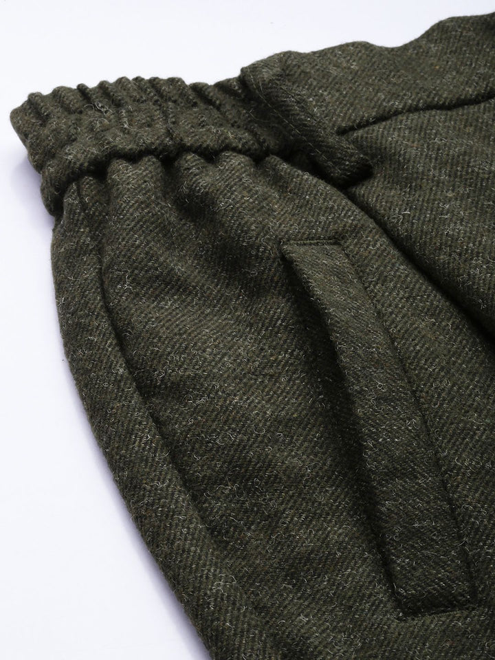 Mr Bowerbird Men Solid Tweed Pleated Cargos Trousers