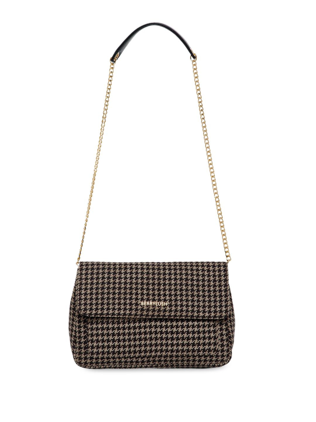 Berrylush Brown Self Design Structured Sling Bag