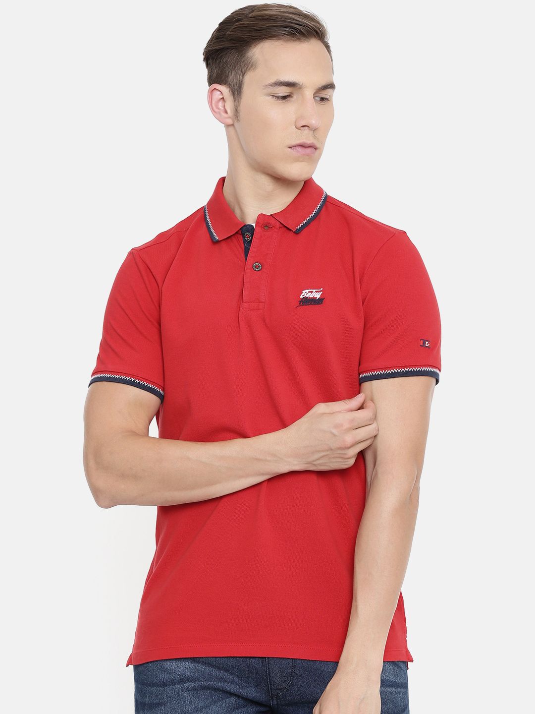 Being Human Clothing Men Red Solid Polo Collar Pure Cotton T-shirt