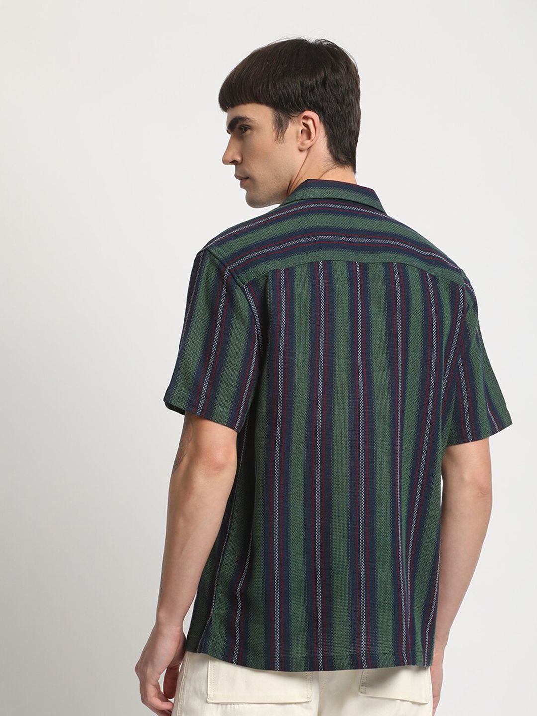 THE BEAR HOUSE Opaque Striped Cotton Casual Shirt
