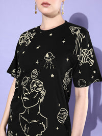 DILLINGER Women Graphic Printed Loose T-shirt