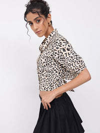 DressBerry Feral Printed Back Tie Up Crop Shirt Style Top