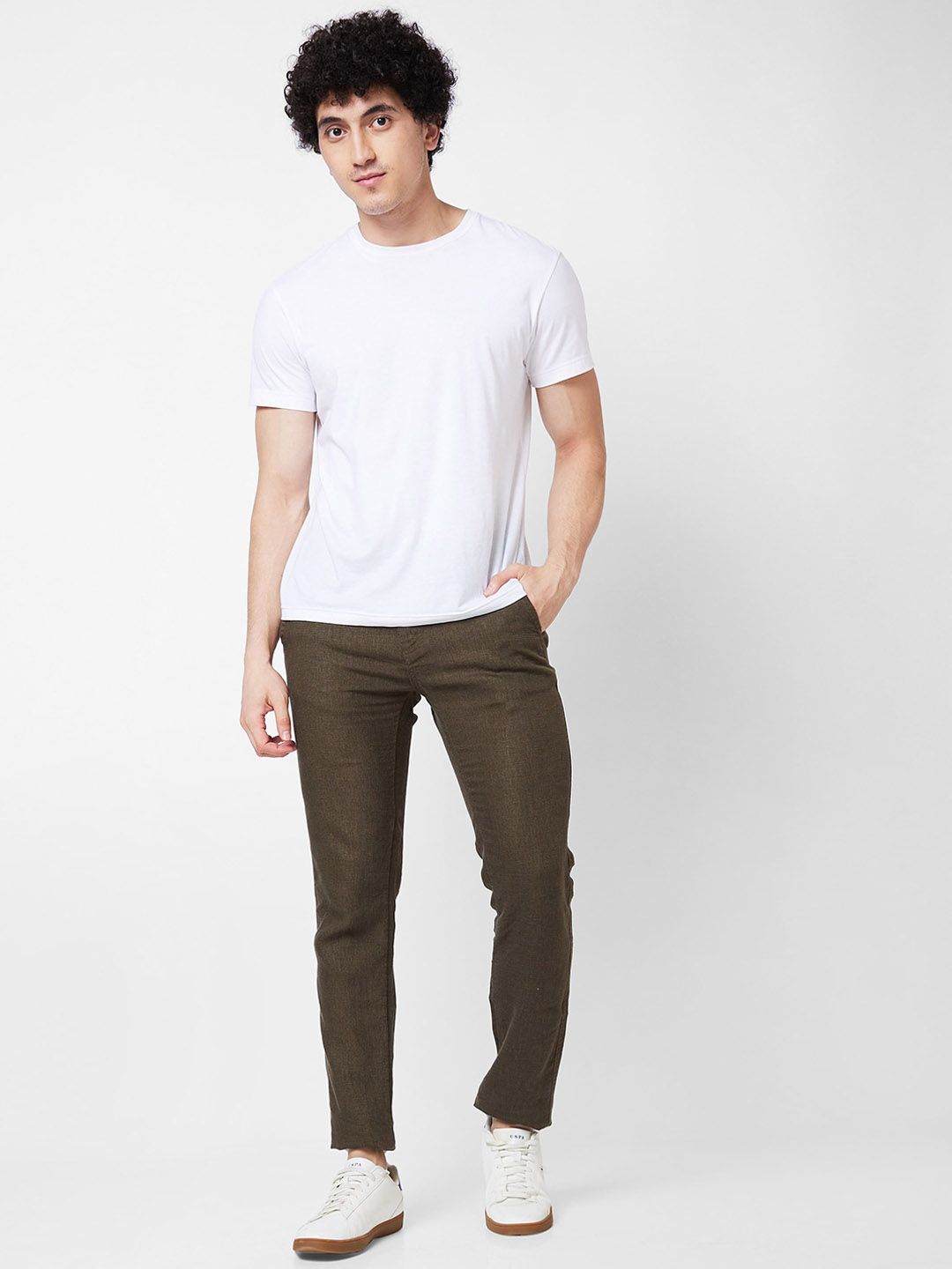 SPYKAR Men Mid Rise Linen Regular Fit Chinos Trousers