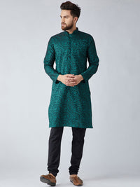 SOJANYA Men Teal Green Woven Design Kurta Lurus