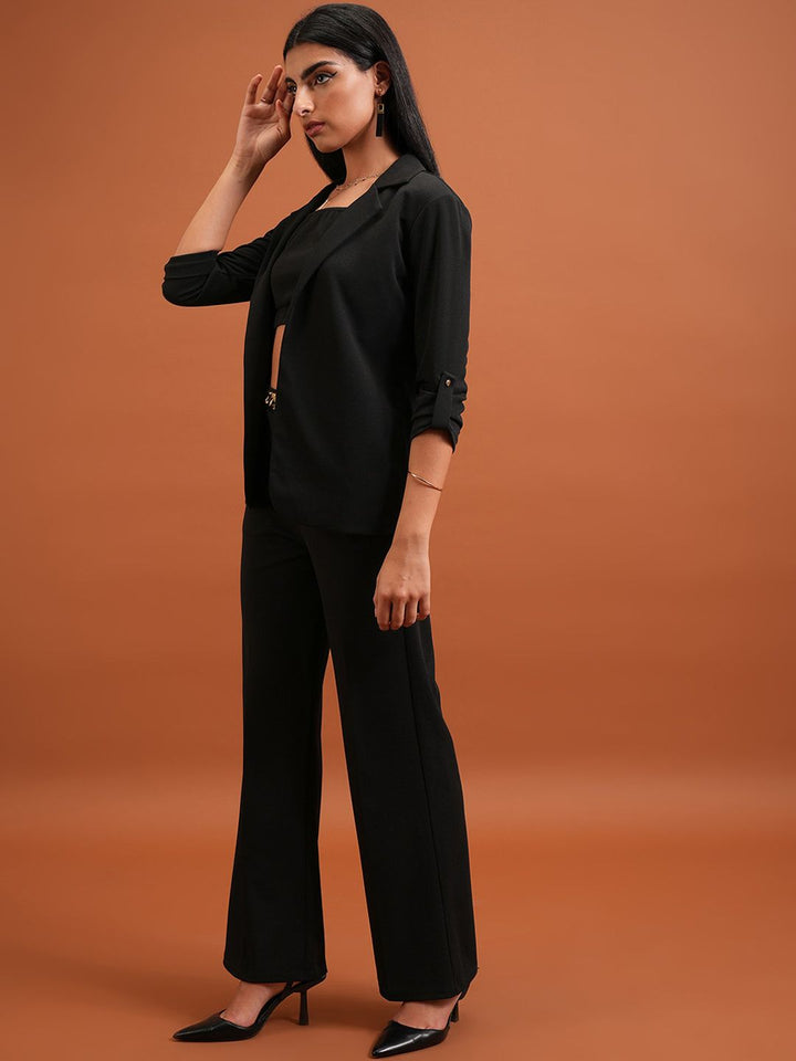 Tokyo Talkies Black Round Neck Top Blazer & Trousers Co-Ords