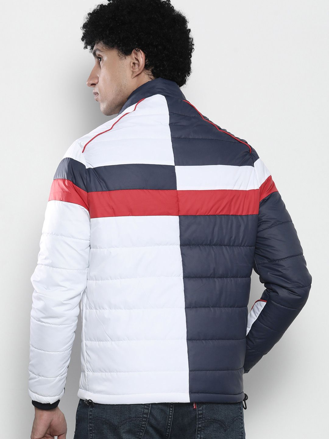 The Indian Garage Co Men Colourblock Puffer Jacket with Detachable Hood