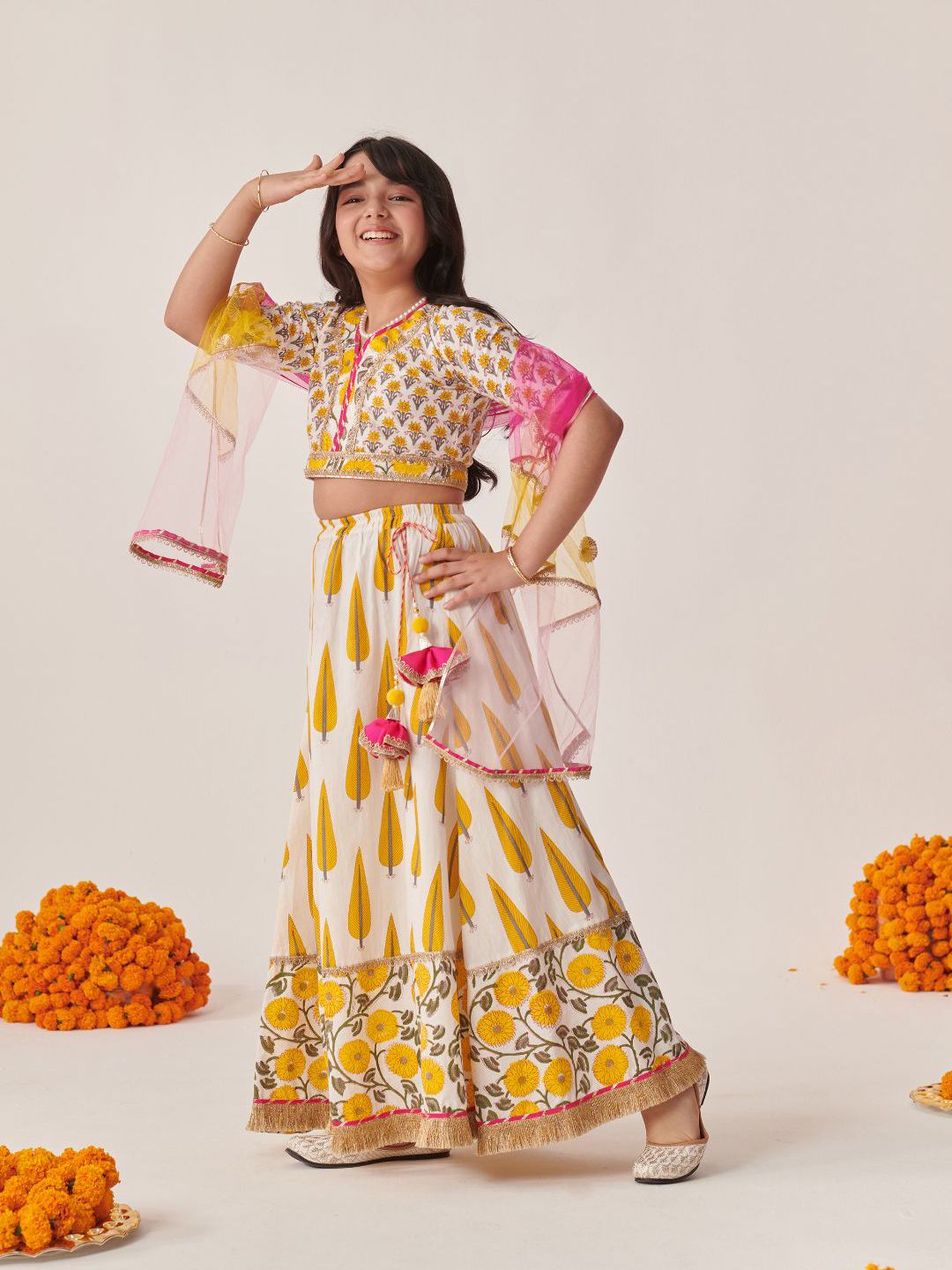 pspeaches Girls Printed Ready to Wear Lehenga & Blouse With Dupatta