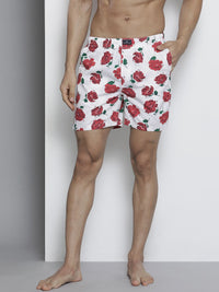 The Indian Garage Co Men White & Red Printed Cotton Lounge Shorts
