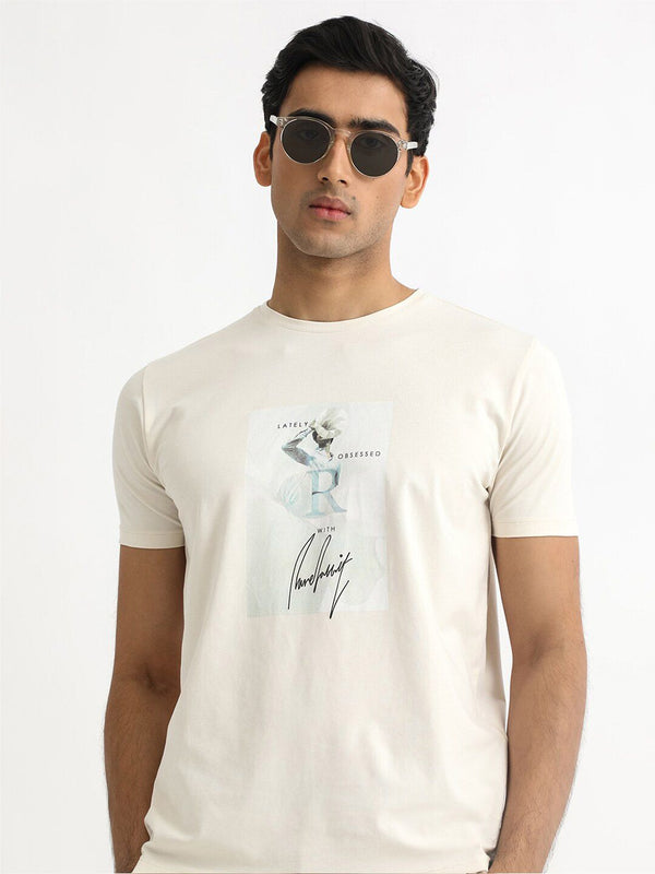 RARE RABBIT Men Hats Graphic Printed Round Neck Slim Fit Cotton T-Shirt