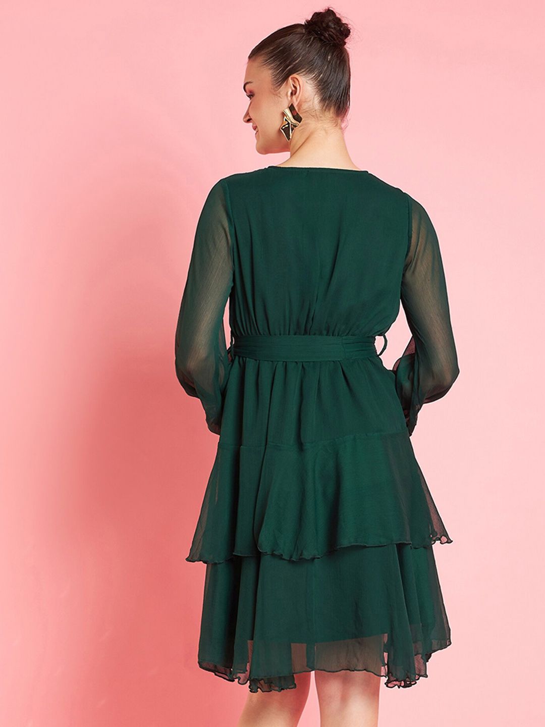 Antheaa Embellished Layered V-Neck Chiffon Fit & Flare Dress