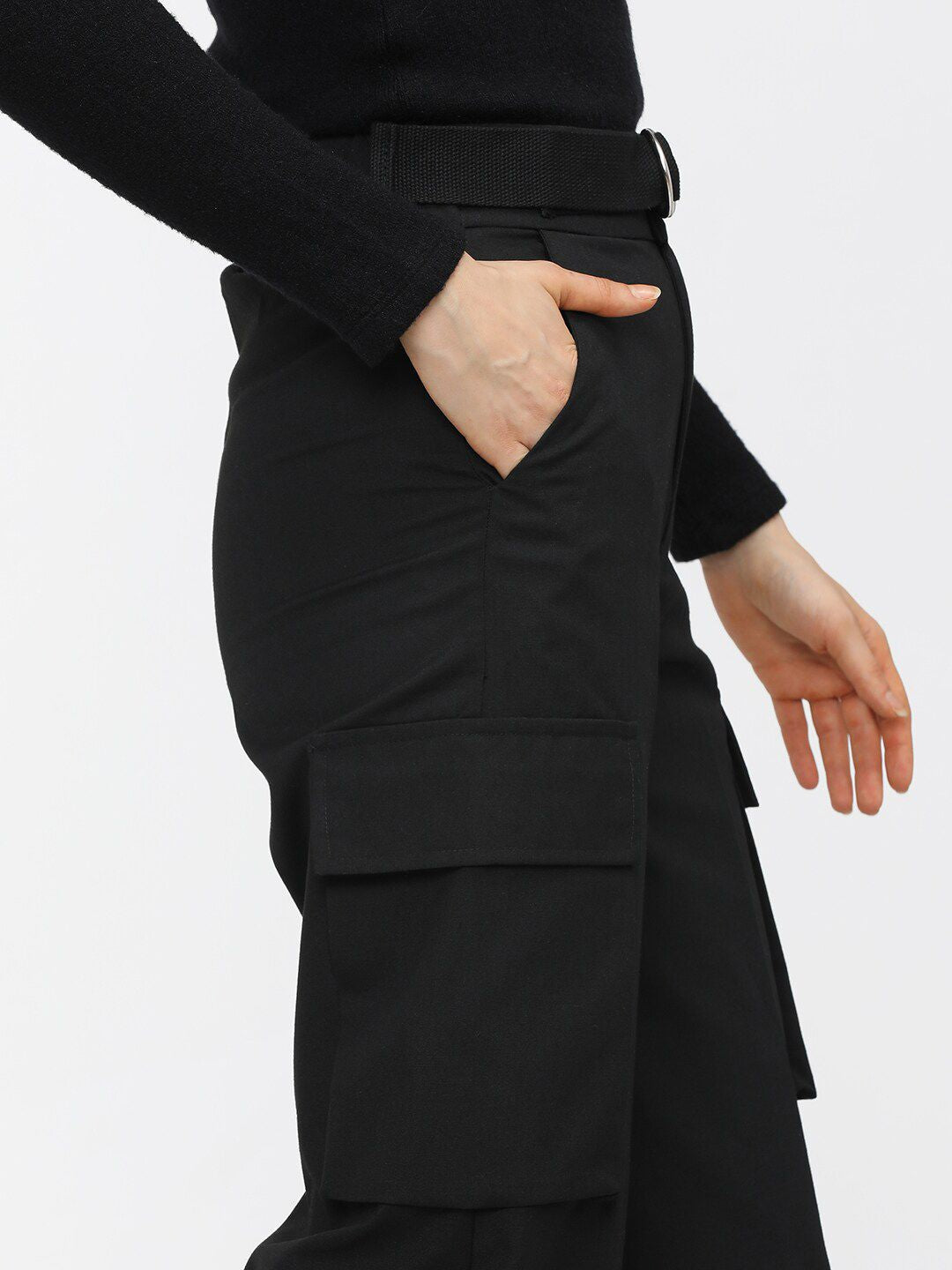 Tokyo Talkies Women Black Straight Fit Cargos Trousers