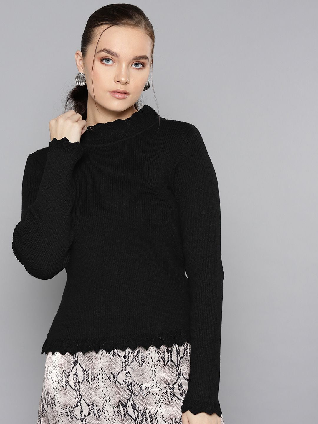 STREET 9 Women Black Solid Sweater