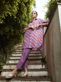 Anouk Women Purple And Orange Striped And Printed Empire Pure Cotton Kurti with Trousers
