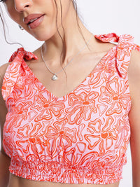 DressBerry Floral Frenzy Tie-Up Detail Smocked Crop Top