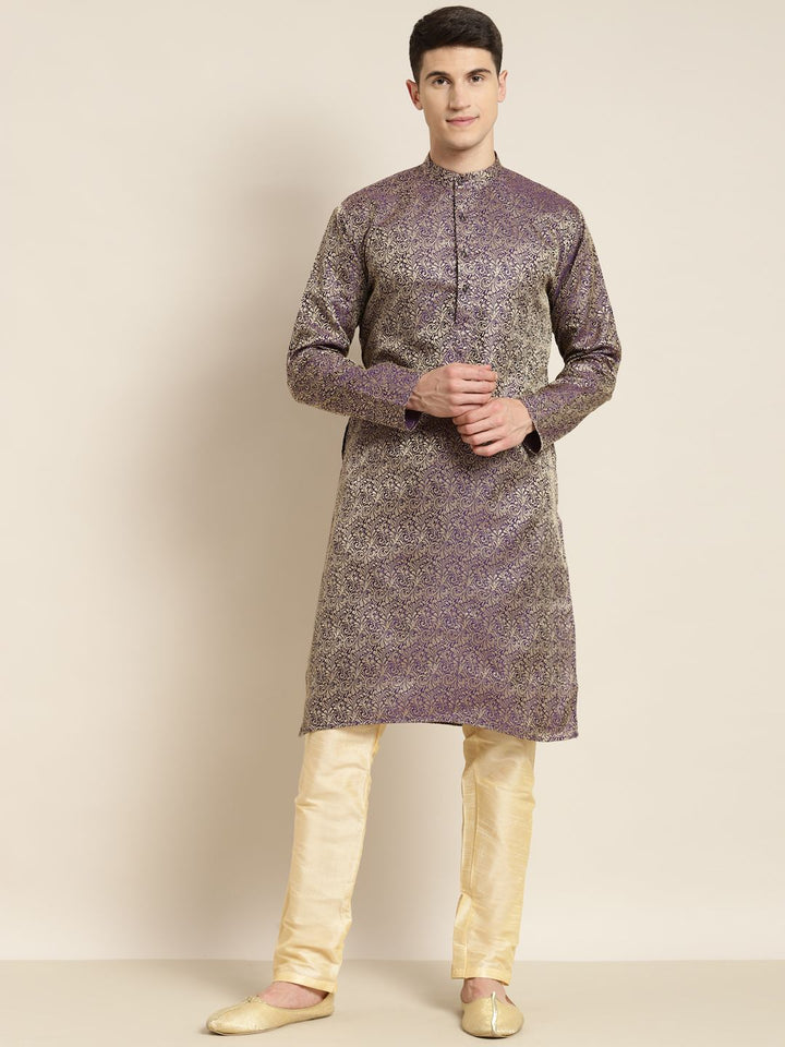 SOJANYA Kurta Motif Etnik Ungu & Emas Lelaki