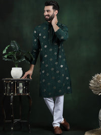 SOJANYA Geometric Embroidered Mandarin Collar Sequinned Straight Kurta
