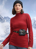 Tokyo Talkies Ribbed High Neck Embellished Detail Acrylic Pullover