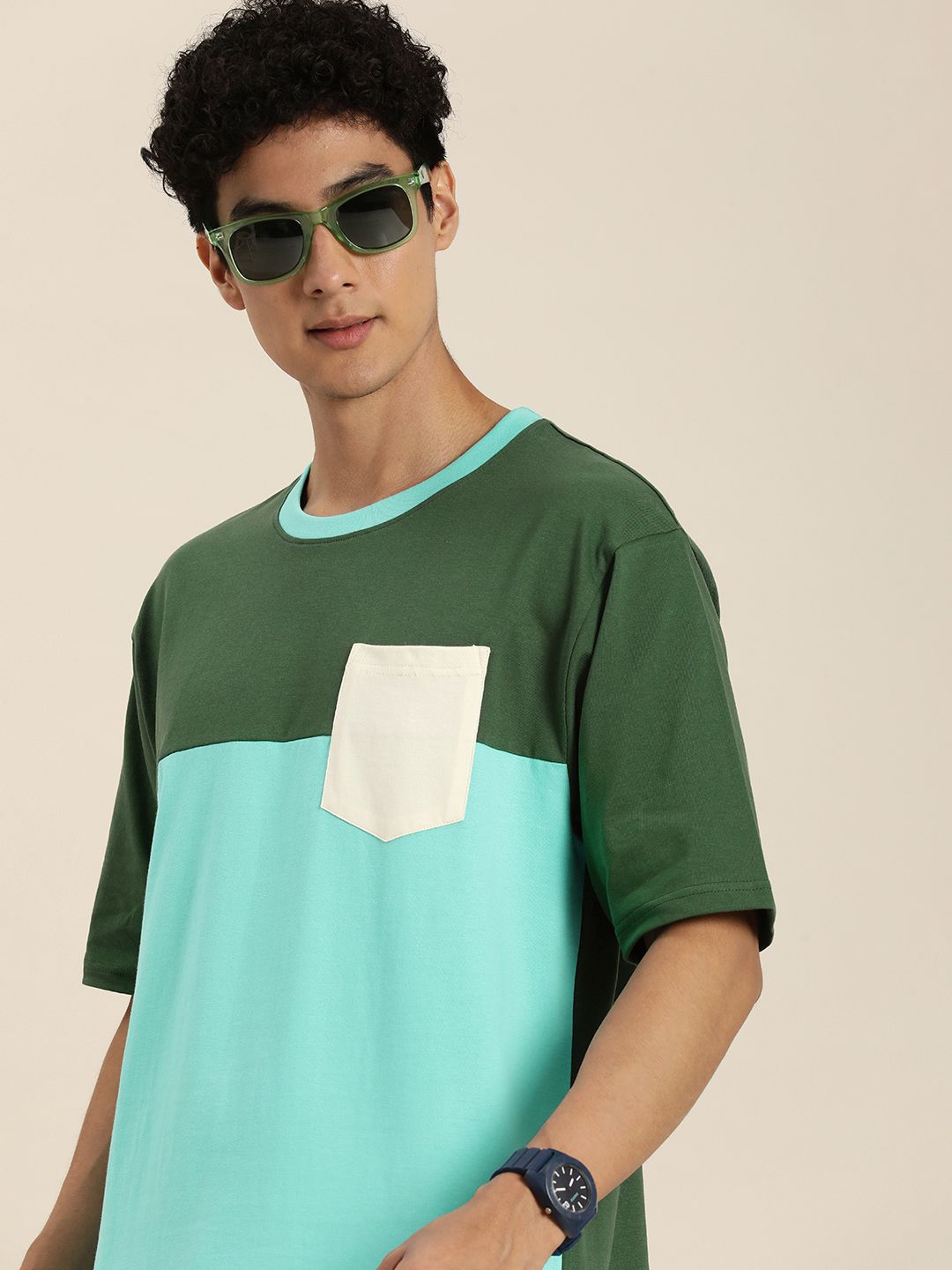 DILLINGER Men Colourblocked Pure Cotton Oversized T-shirt