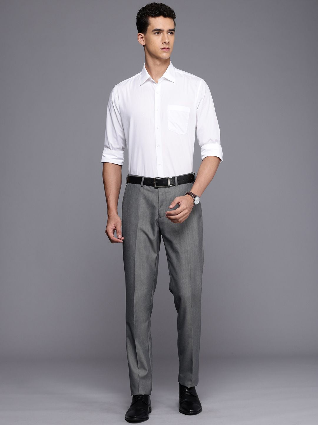Raymond Men Self Design Textured Slim Fit Formal Trousers