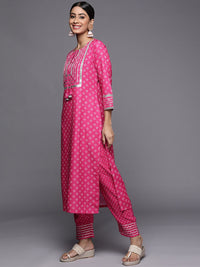 Varanga Women Pink Bandhani Printed Kurta with Trousers & With Dupatta