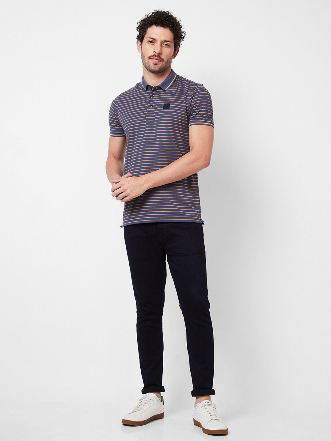 SPYKAR Striped Polo Collar Cotton Slim Fit T-shirt