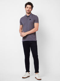 SPYKAR Striped Polo Collar Cotton Slim Fit T-shirt