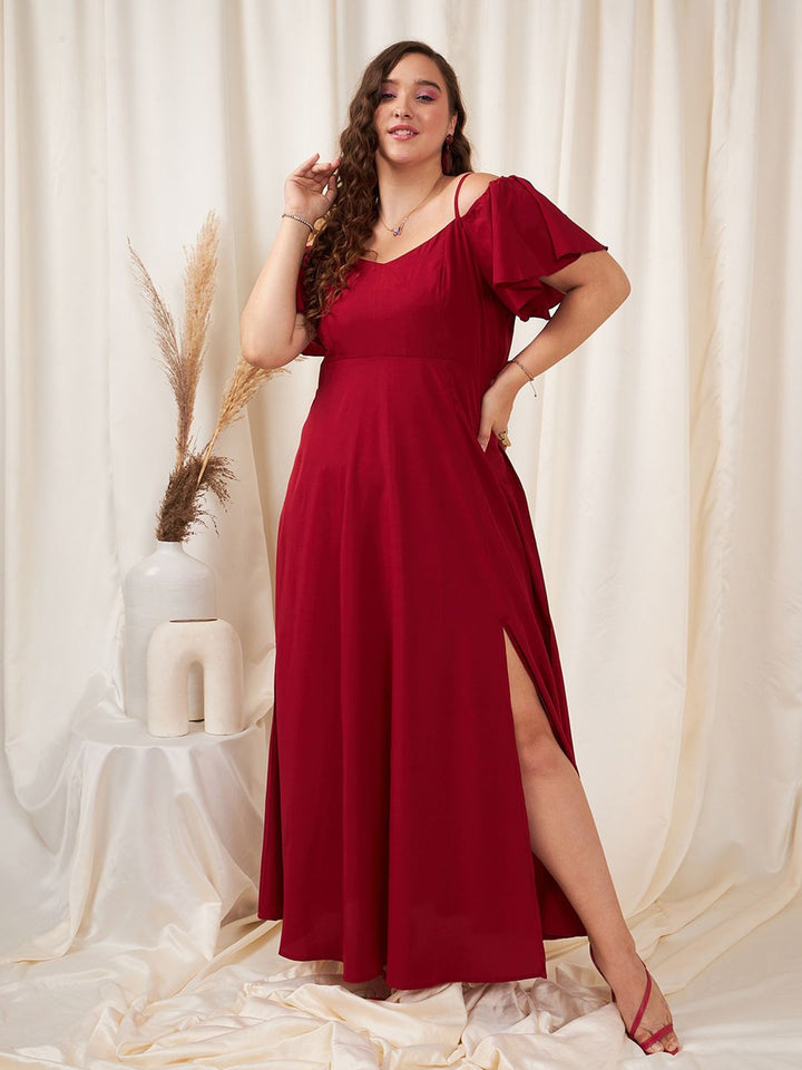 Berrylush Curve Merah Plus Saiz Tali Bahu Tunggal Maksi Maxi Pakaian Maxi