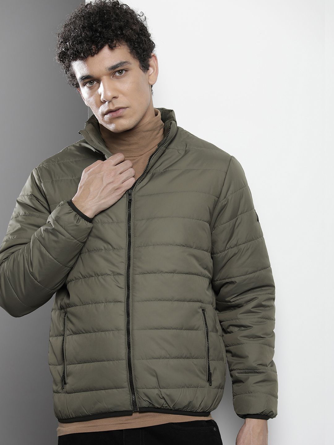 The Indian Garage Co Men Zip-Front Puffer Jacket with Zip Pockets