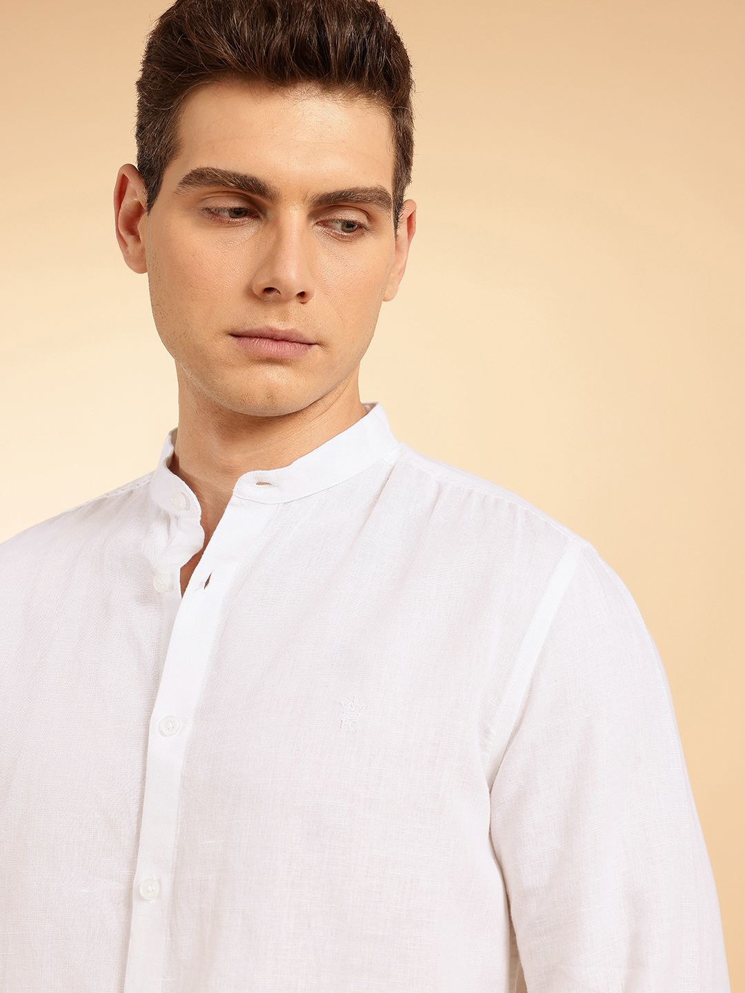 Sambungan Perancis Slim Fit Mandarin Linen Shirt
