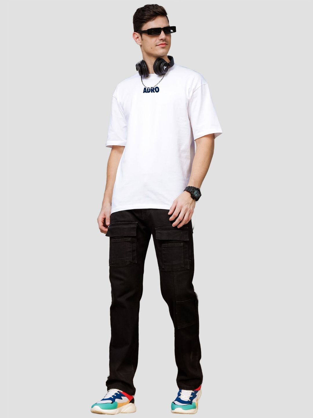 ADRO Lelaki Baju T-Shirt Bersaiz Besar Kapas Lengan Jatuh Bercetak Grafik