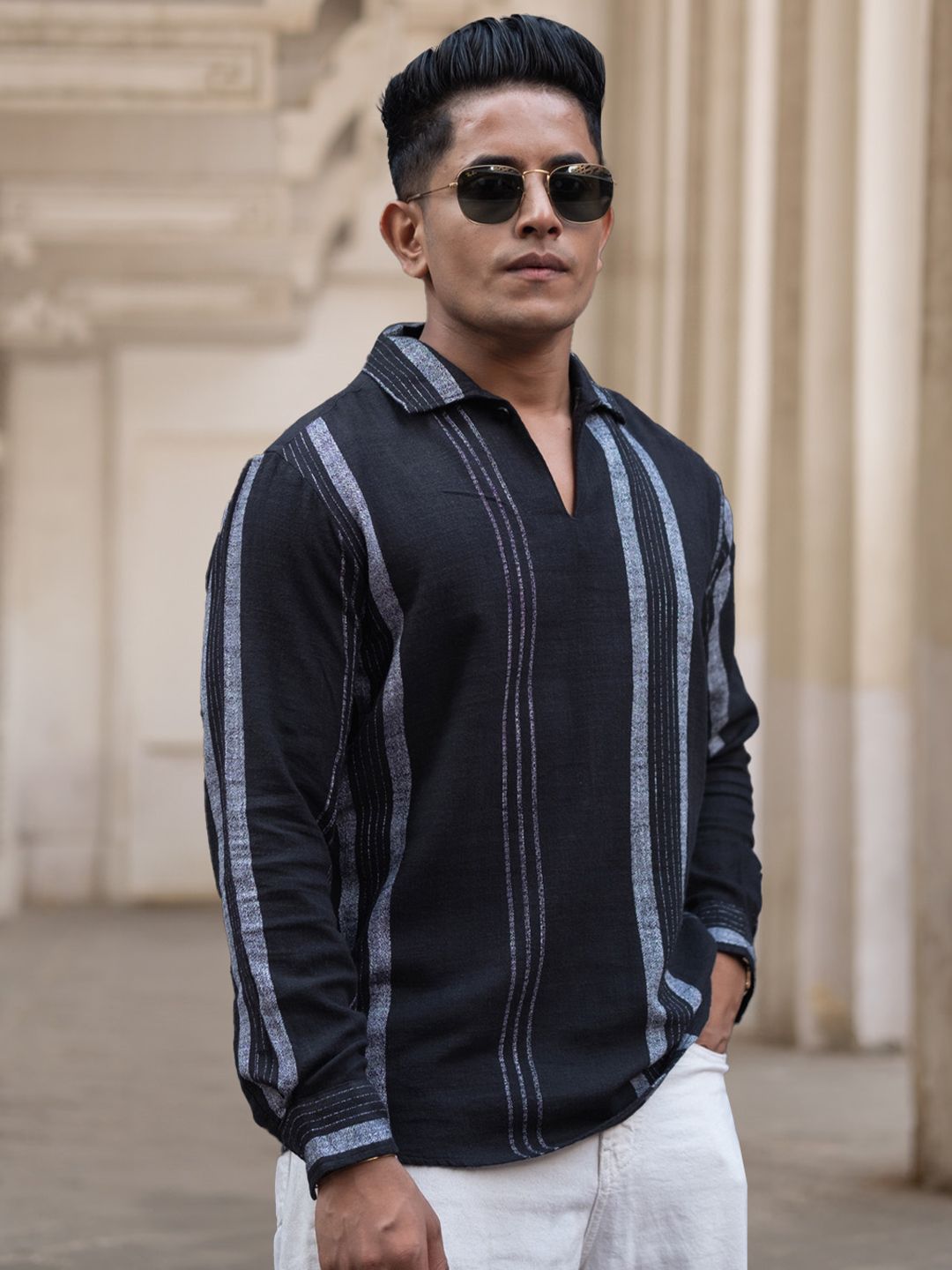 Powerlook Men Horizontal Stripes Opaque Striped Pure Cotton Casual Shirt