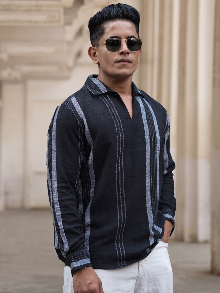 Powerlook Men Horizontal Stripes Opaque Striped Pure Cotton Casual Shirt