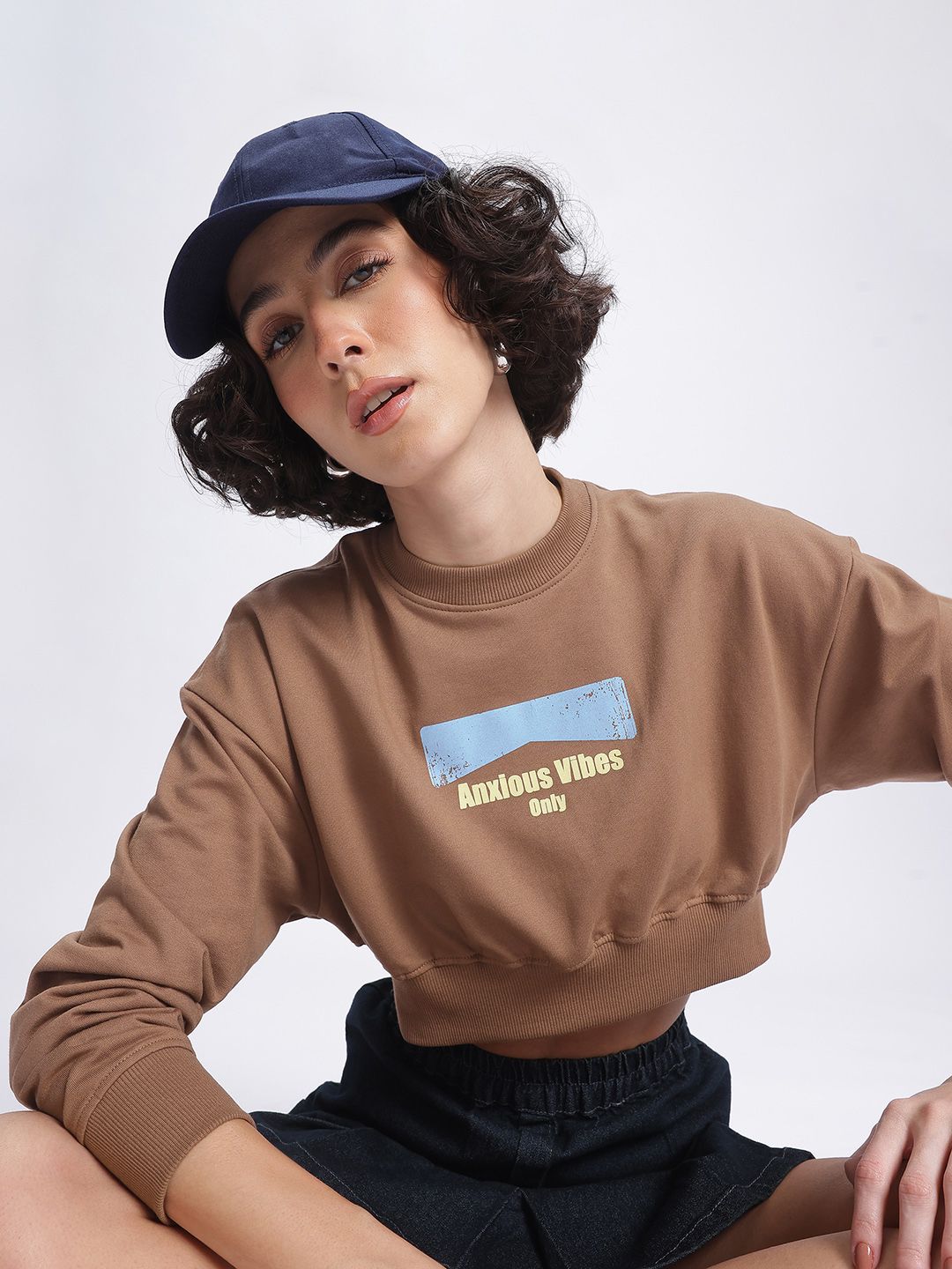 DressBerry Printed Cropped Boxy Sweatshirt
