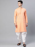 See Designs Men Peach-Coloured Ethnic Motifs Chikankari Embroidered Straight Kurta
