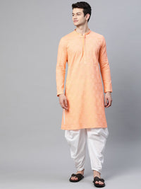 See Designs Men Peach-Coloured Ethnic Motifs Chikankari Embroidered Straight Kurta