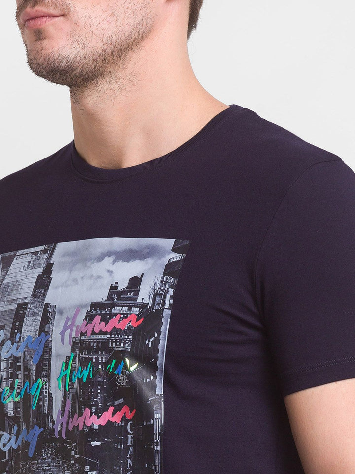 Being Human Men Navy Blue Printed T-shirt