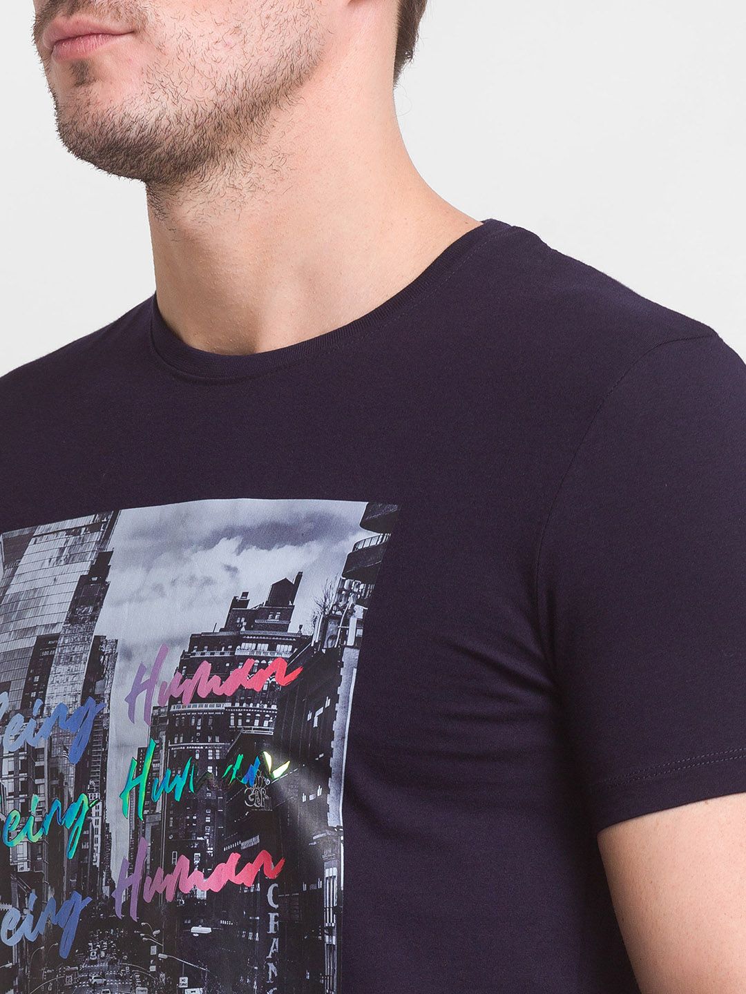 Being Human Men Navy Blue Printed T-shirt