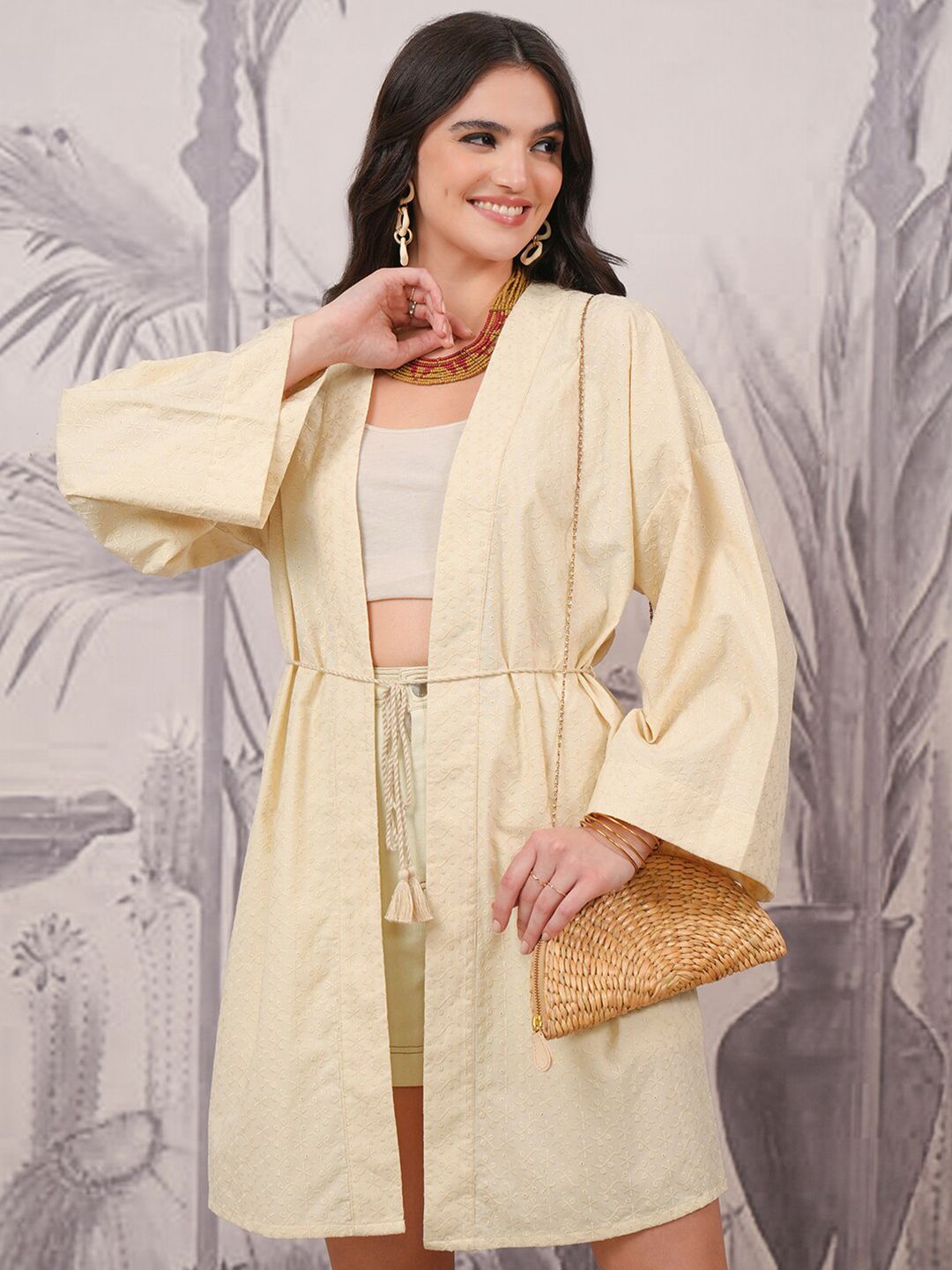 Vishudh Self Design Schiffli Longline Shrug