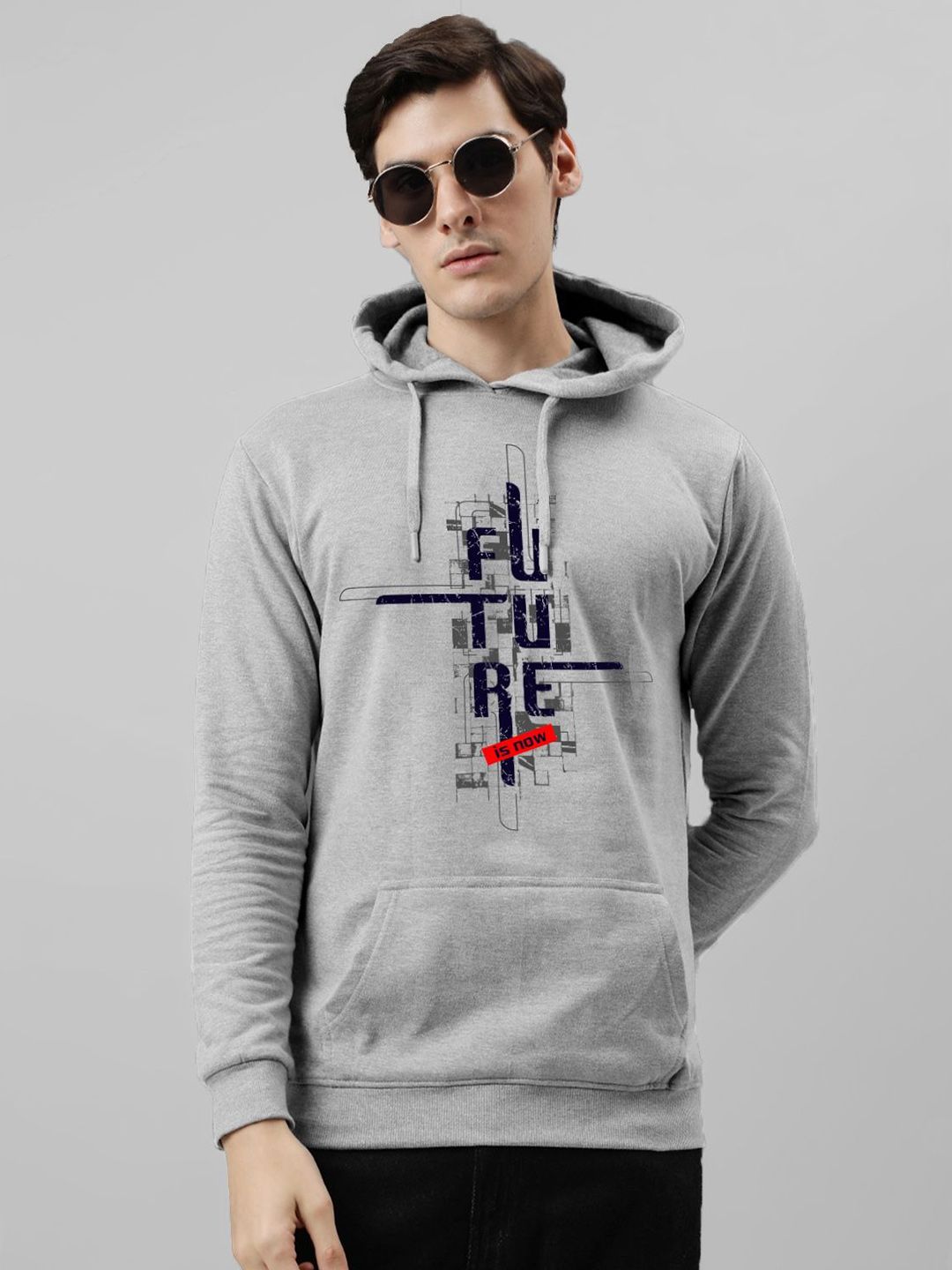 ADRO Men Printed Hooded Pullover Sweatshirt