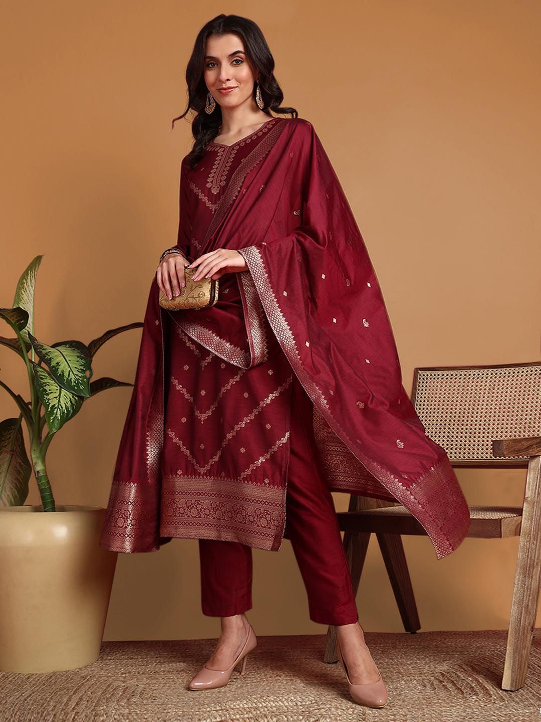 KALINI Ethnic Motifs Regular Kurta with Trousers & Dupatta