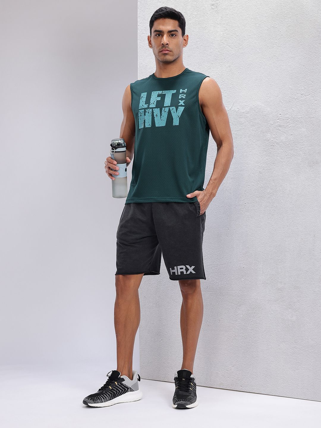HRX by Hrithik Roshan Men Brand Logo Print Pure Cotton Washed Effect Training Shorts