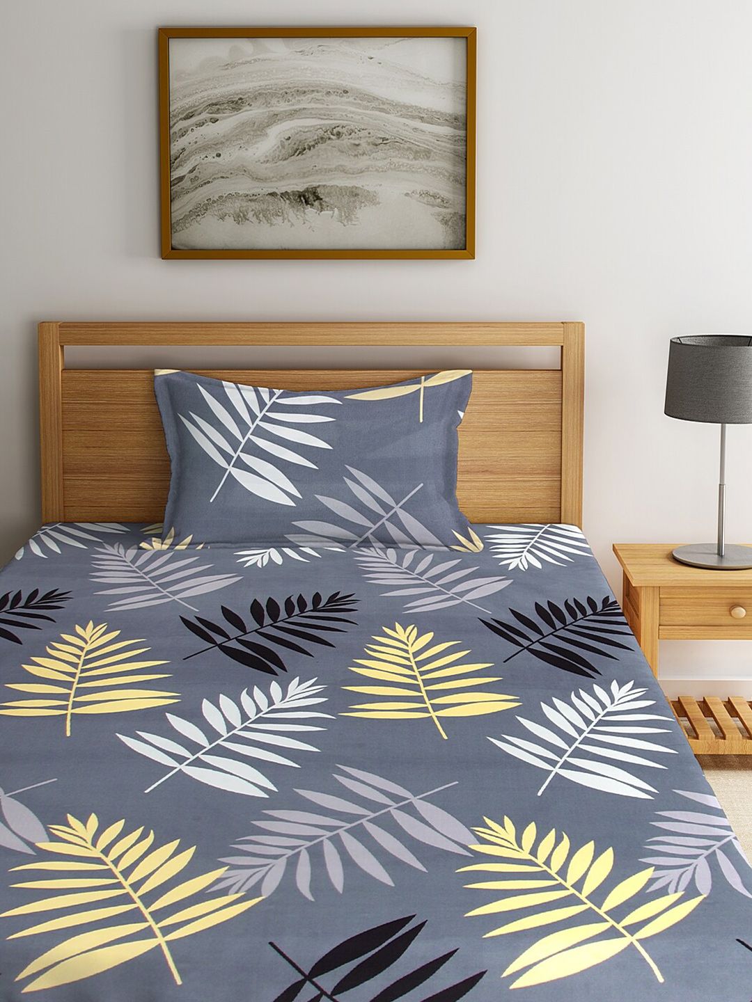 KLOTTHE Policotton Daun Berbilang Warna 210 TC Single Halus 2 Cadar dengan 2 Sarung Bantal-220 x 150 cm
