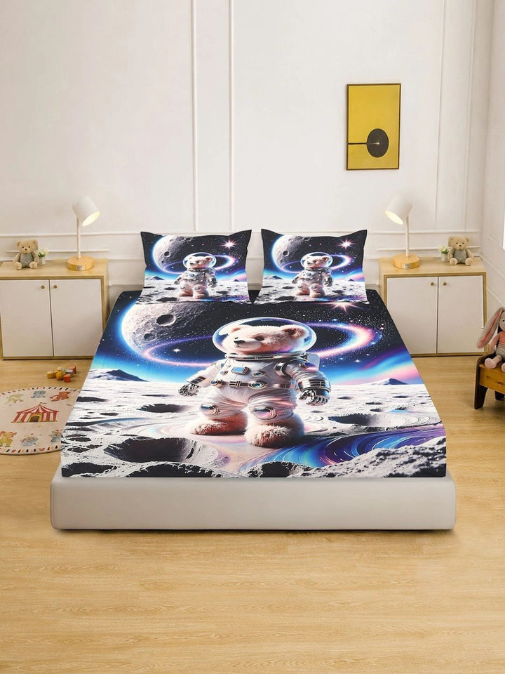 KLOTTHE Blue & Black Cartoon Characters 400 TC King Bedsheet with 2 Pillow Covers