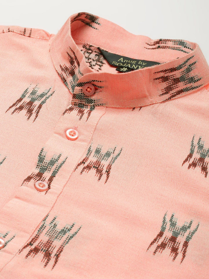 Anug by SOJANYA Men Peach-Coloured Ethnic Motifs Printed Pastels Kurta