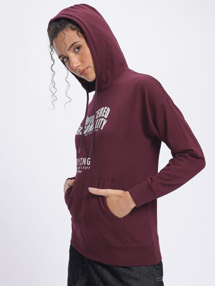 DressBerry Typo Trend Hooded Drop-Shoulder Sweatshirt