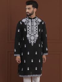 SOJANYA LUXE Ethnic Motifs Embroidered Thread Work Mandarin Collar Pure Cotton Kurta
