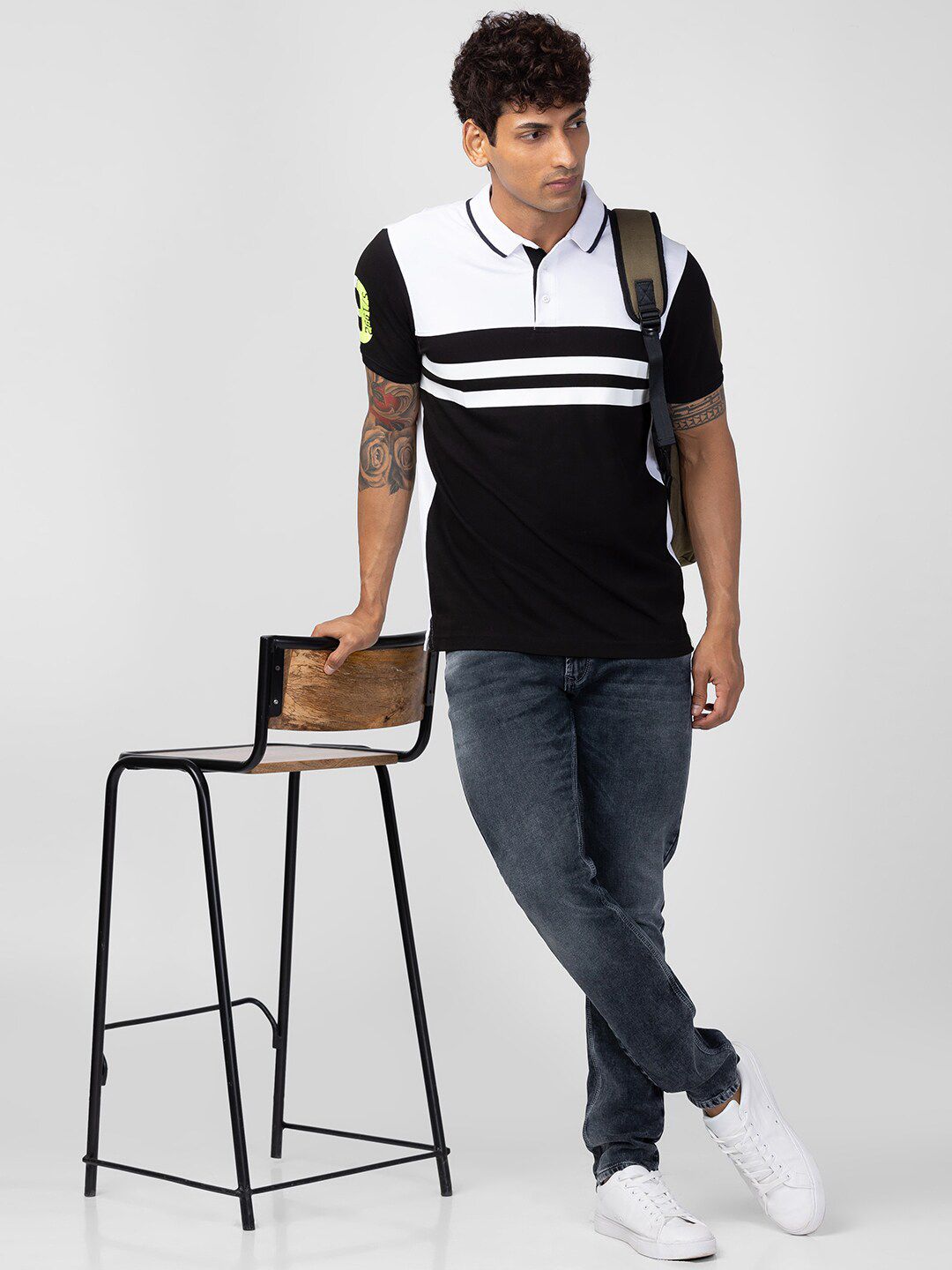 SPYKAR Men Colourblocked Polo Collar Slim Fit Cotton T-shirt